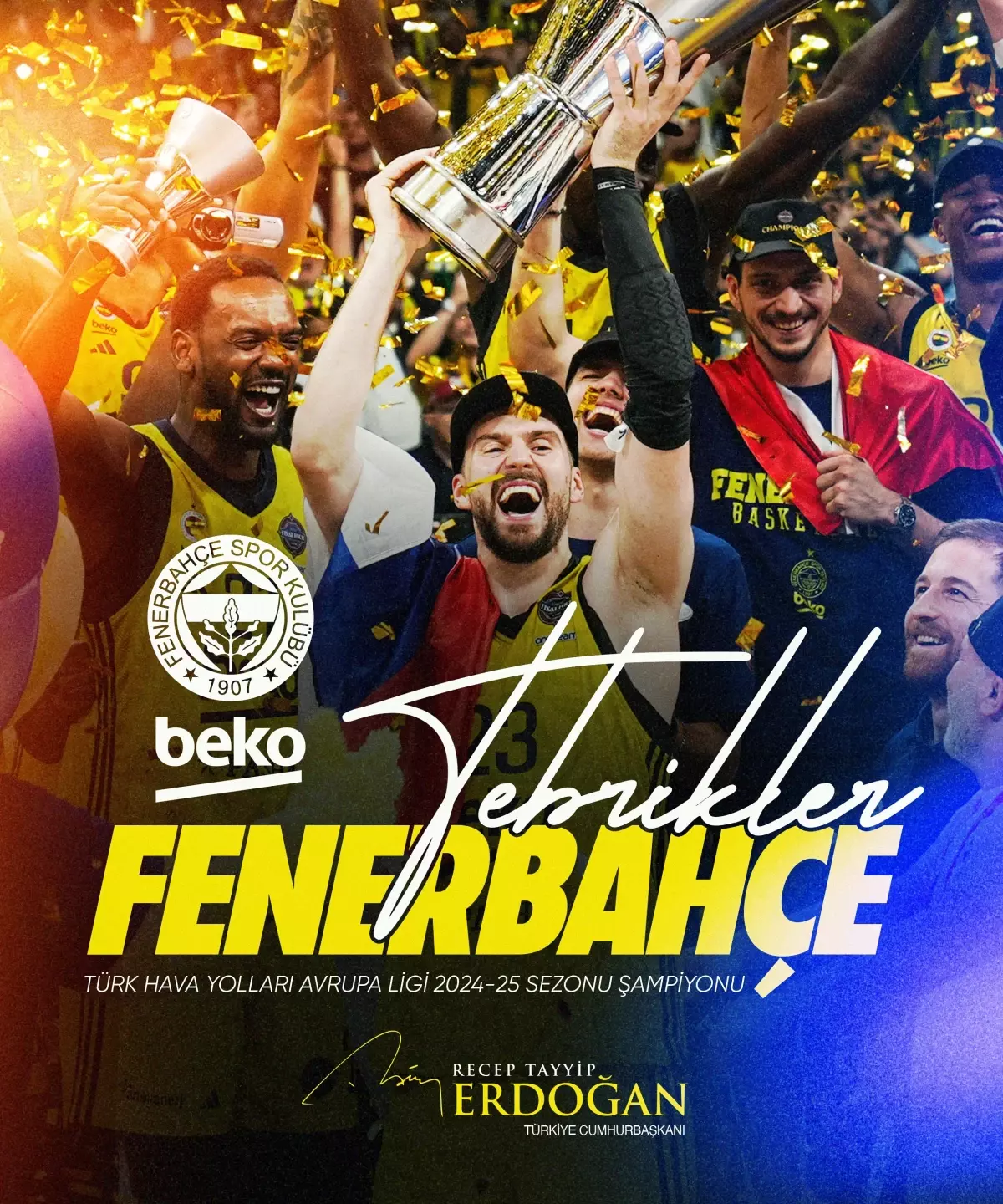 Cumhurbaşkanı Erdoğan, Fenerbahçe Beko'yu Tebrik Etti