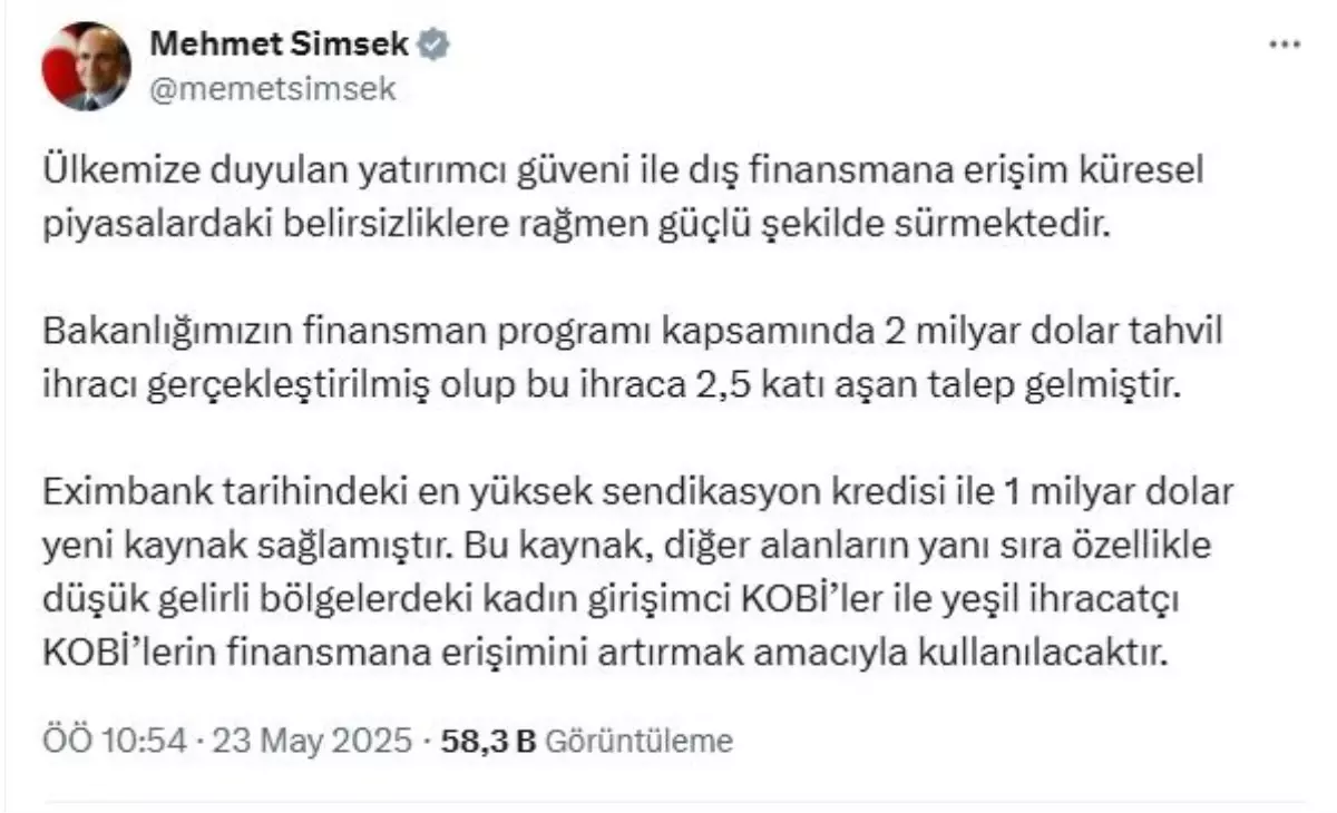 Eximbank'tan 1 Milyar Dolar Kredi
