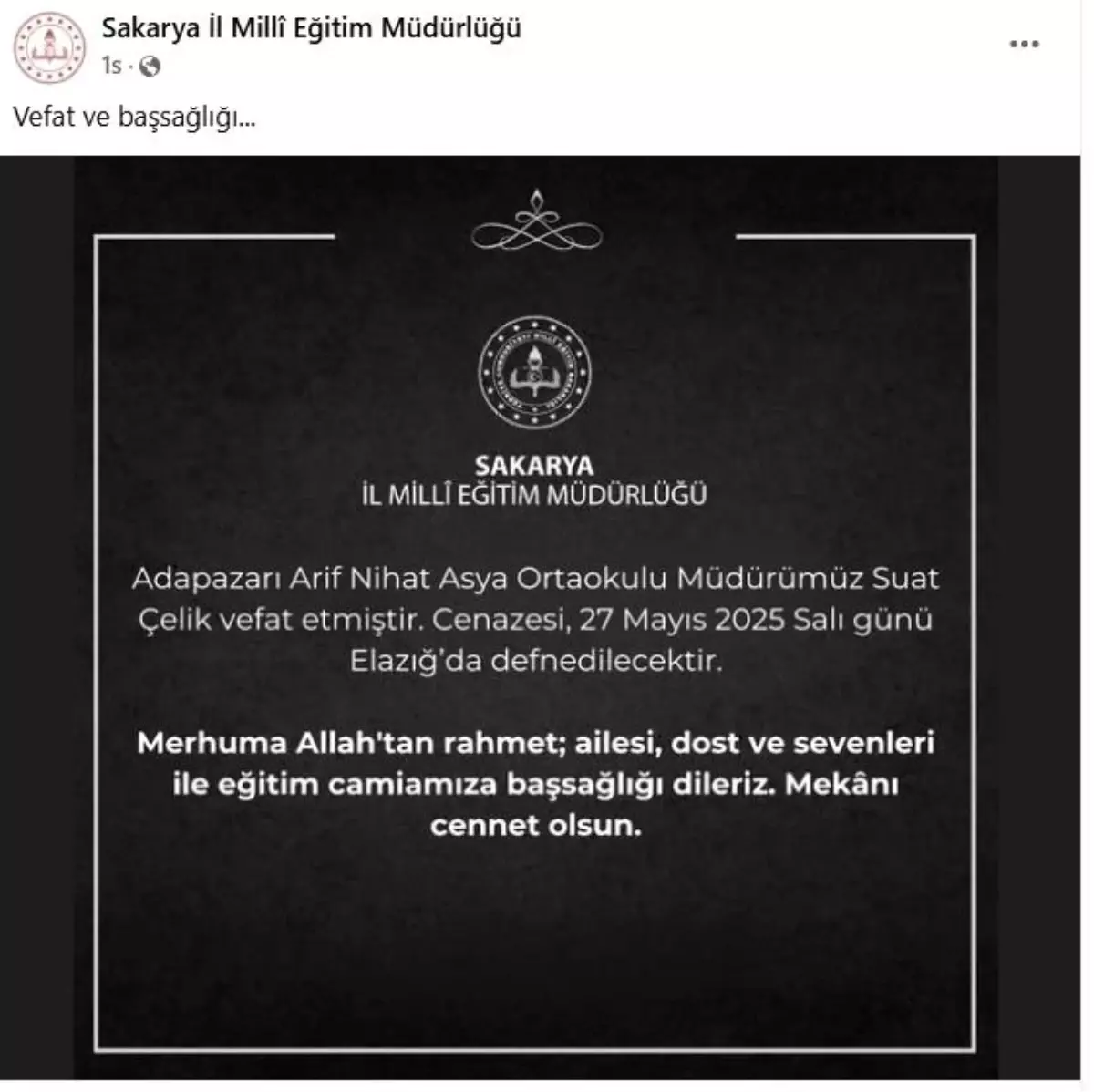 Okul Müdürü Suat Çelik Hayatını Kaybetti