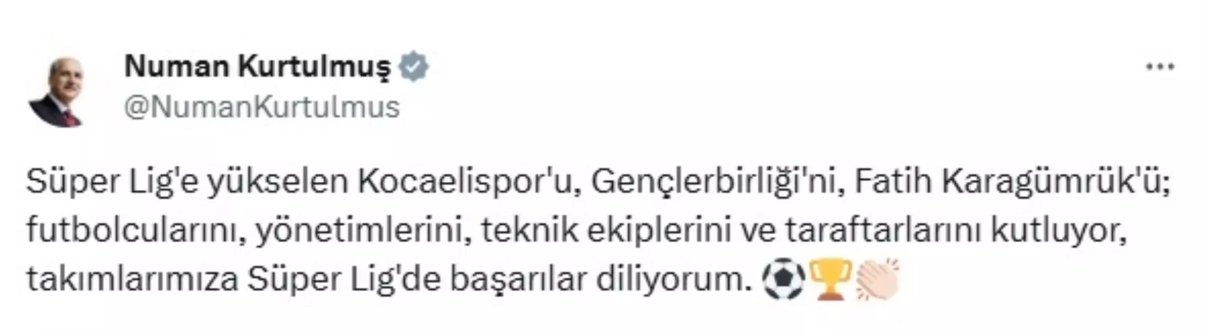 TBMM Başkanı'ndan Süper Lig Tebriği