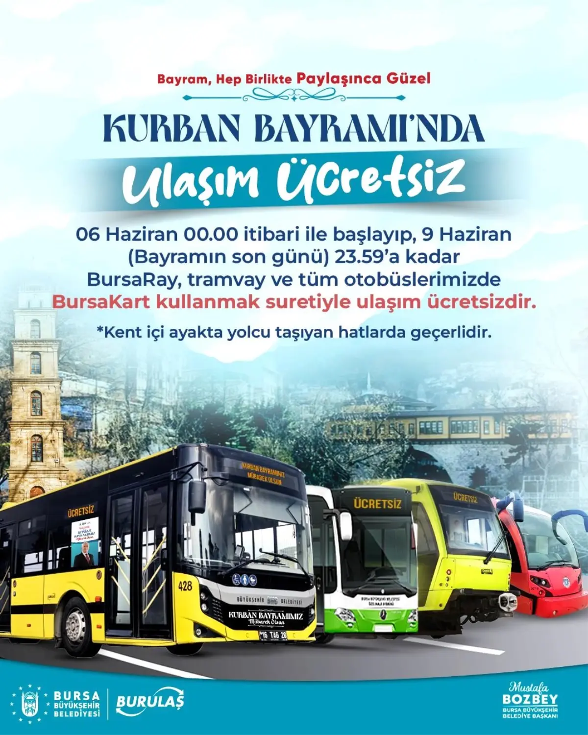 Bursa'da Kurban Bayramı'nda Ulaşım Ücretsiz!