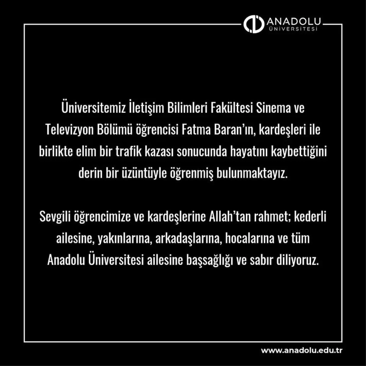 Anadolu Üniversitesi'nde Yas