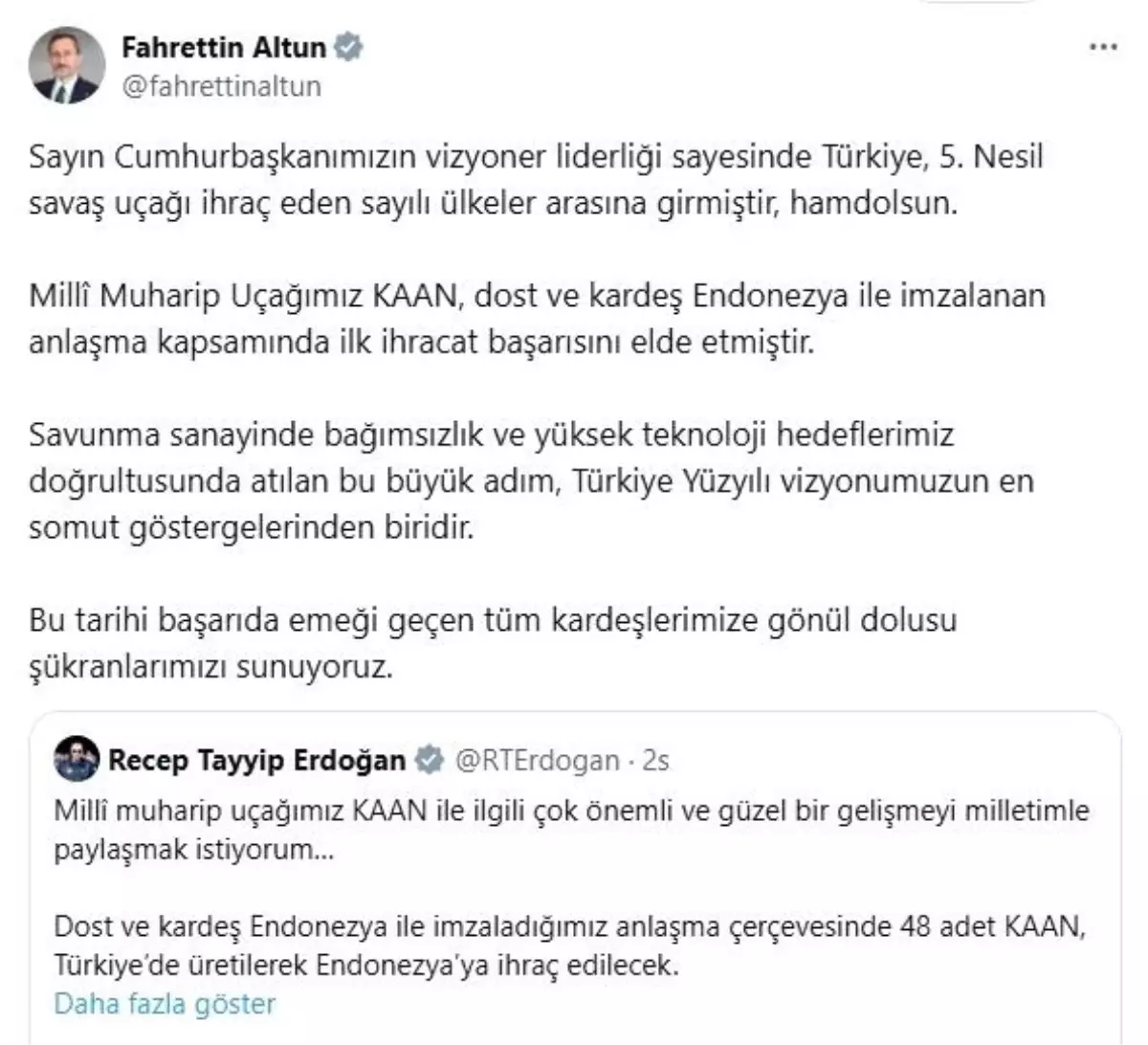 Türkiye'nin 5. Nesil Uçak İhracı
