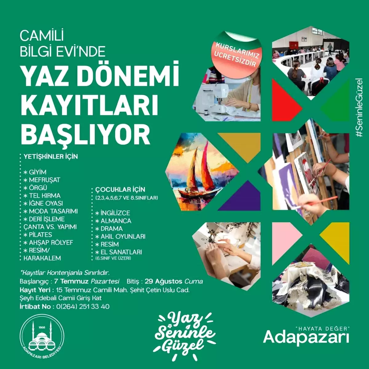 Adapazarı Belediyesi Yaz Dönemi Ücretsiz Kurslar Düzenliyor