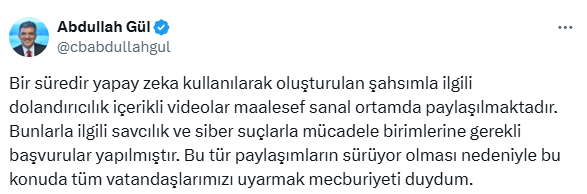 Yapay zekayla vurgun yapan çeteler Abdullah Gül'ü de isyan ettirdi