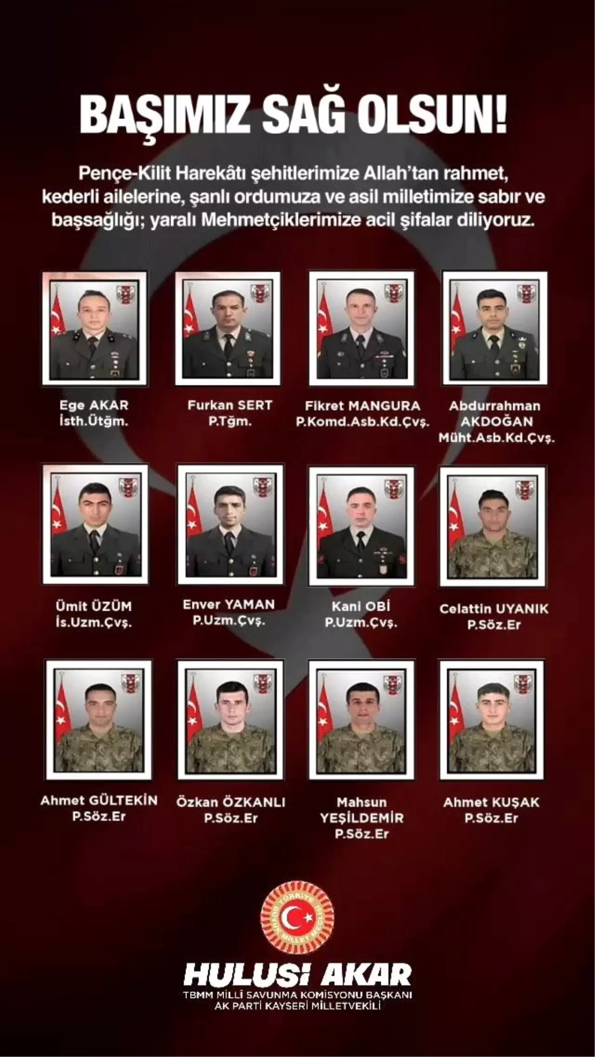 Akar'dan şehitler için başsağlığı mesajı