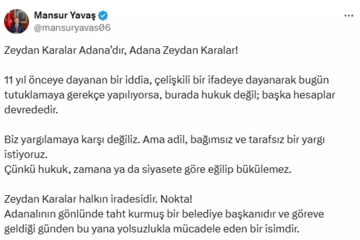 Mansur Yavaş'tan Zeydan Karalar Açıklaması