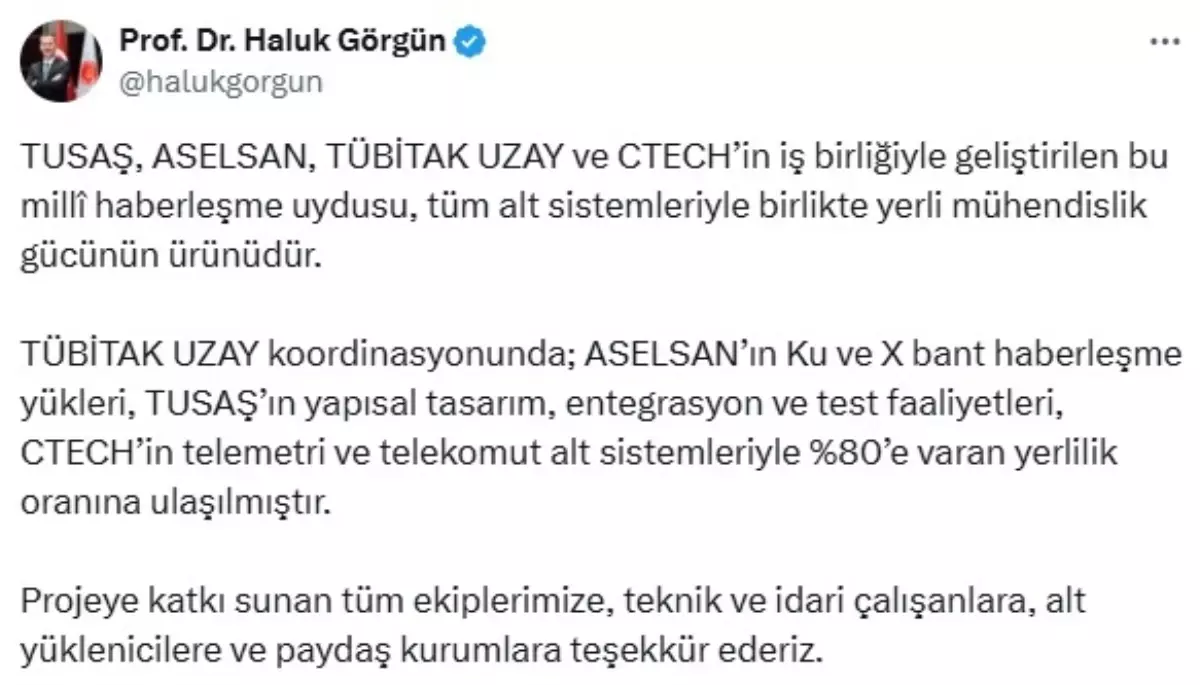 Türkiye'nin Yerli Uydu Gelişimi