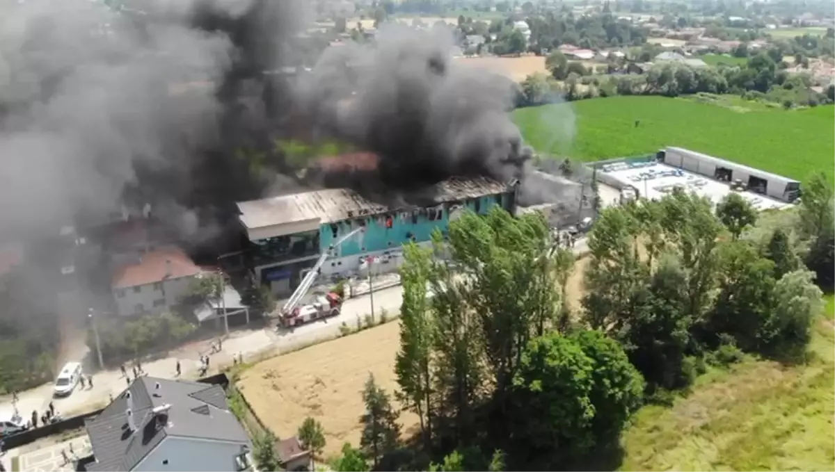 Bolu'da Fabrika Yangını Dronla Görüntülendi