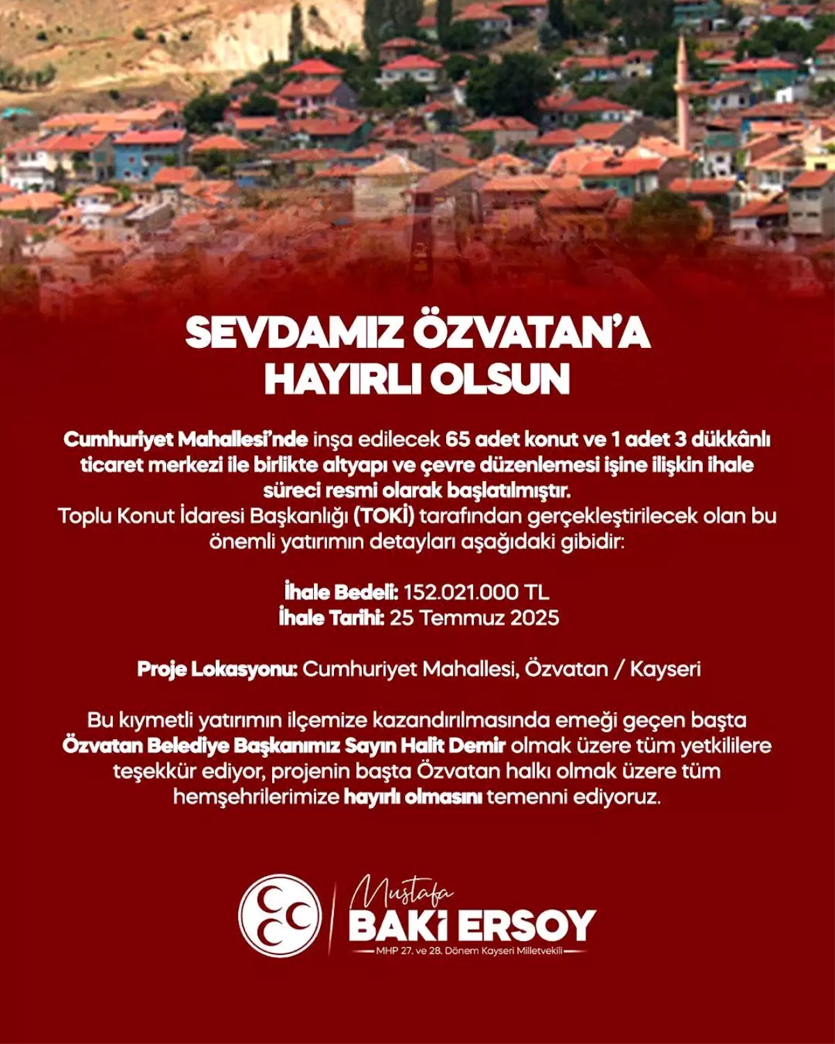Özvatan'da Konut ve Ticaret Merkezi İhaleleri Başlıyor