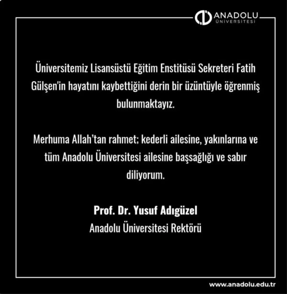 Fatih Gülşen için taziye mesajı
