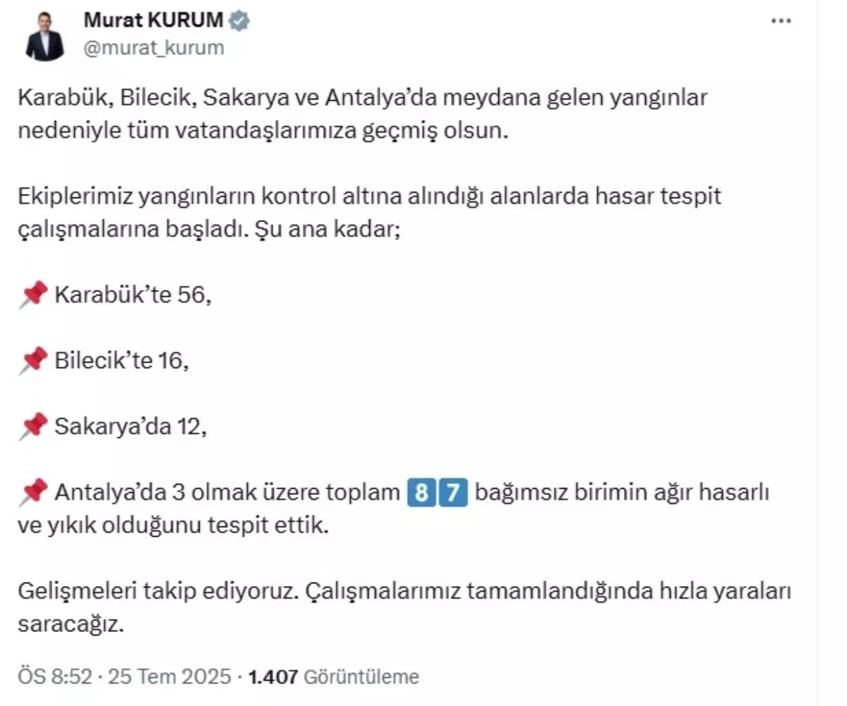 Yangınların Hasar Tespiti: 87 Birim Yıkık