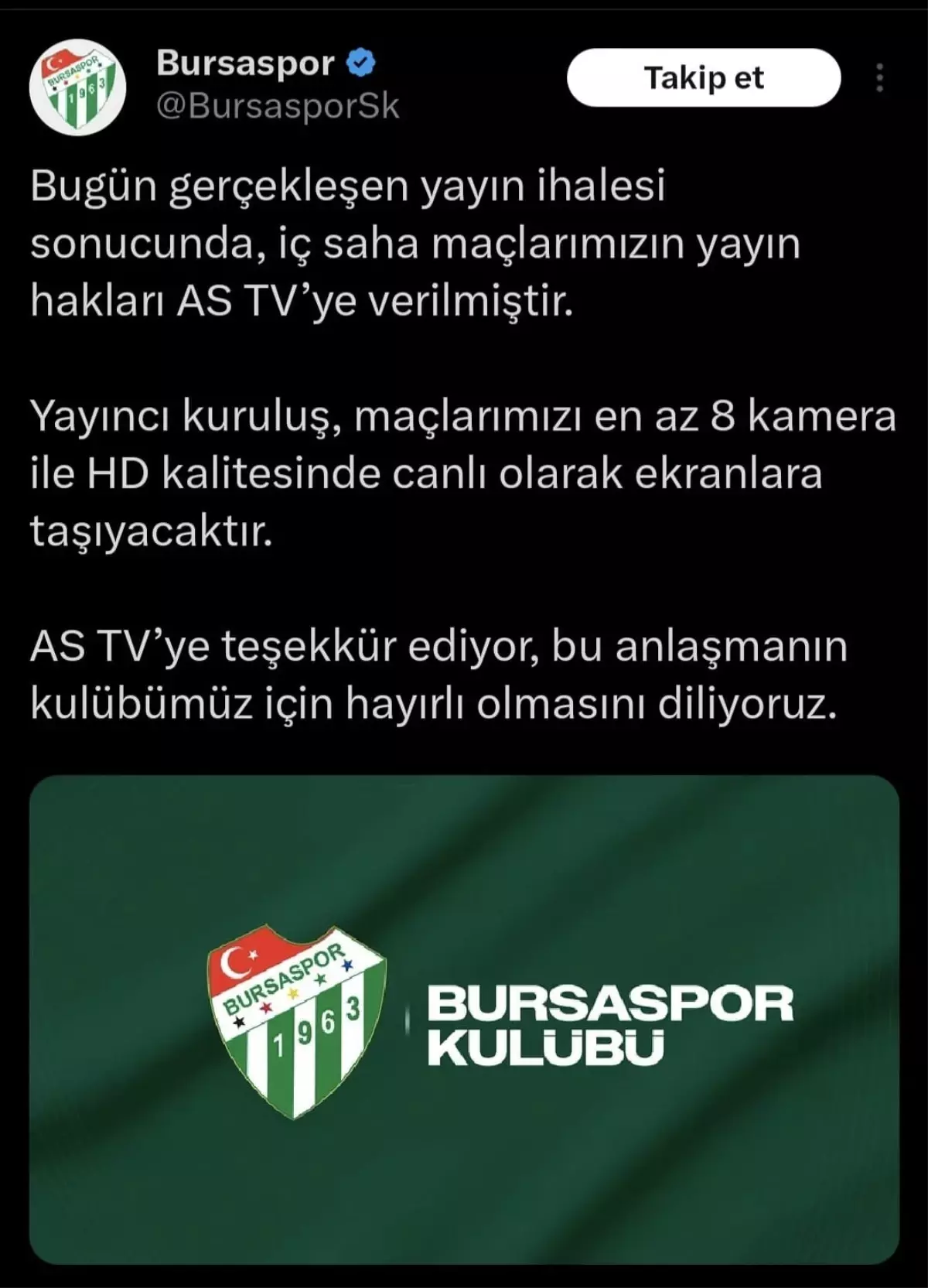 Bursaspor'un İç Saha Maçları AS TV'de