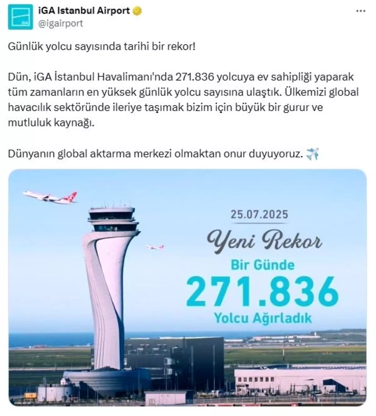 İstanbul Havalimanı'nda Yeni Rekor