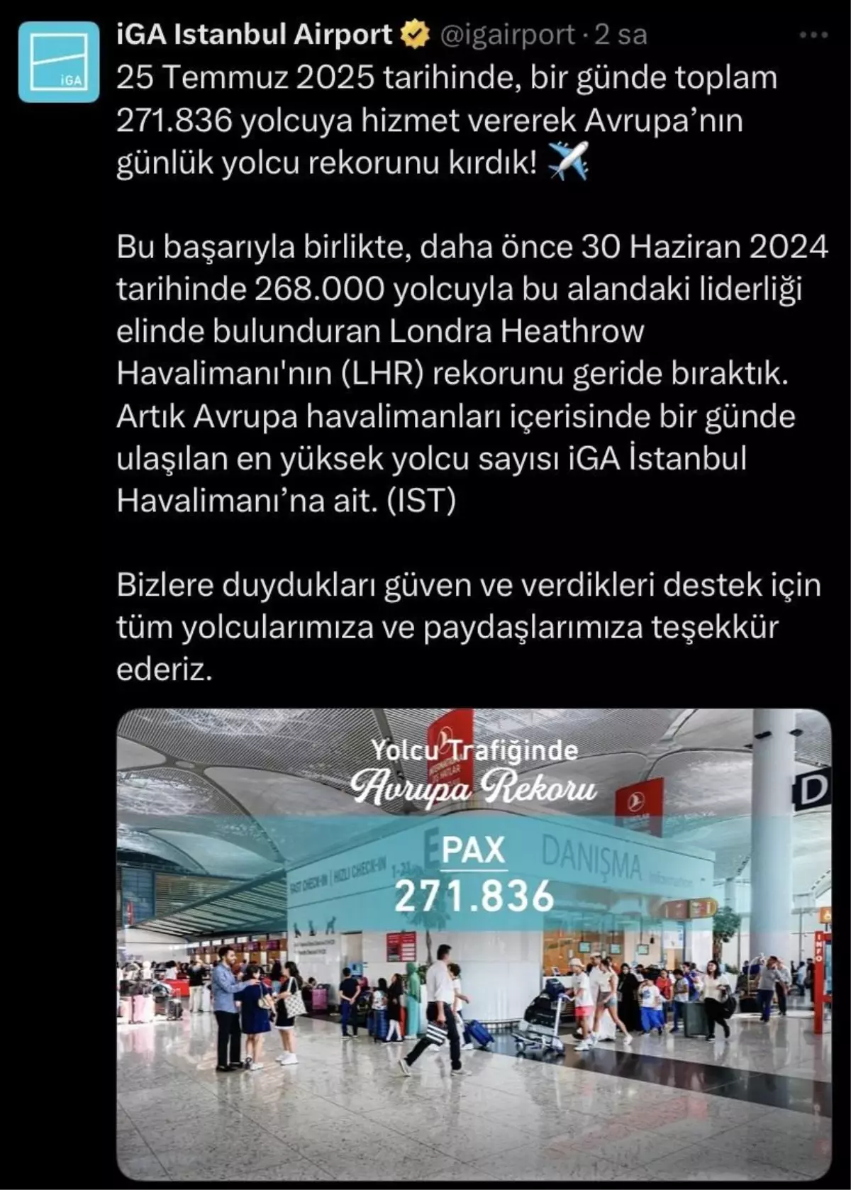 İstanbul Havalimanı'ndan Avrupa Rekoru