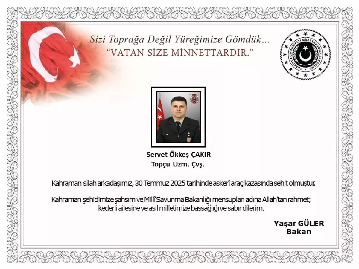 Edirne'de askeri araç kazasında şehit olan asker için taziye mesajları