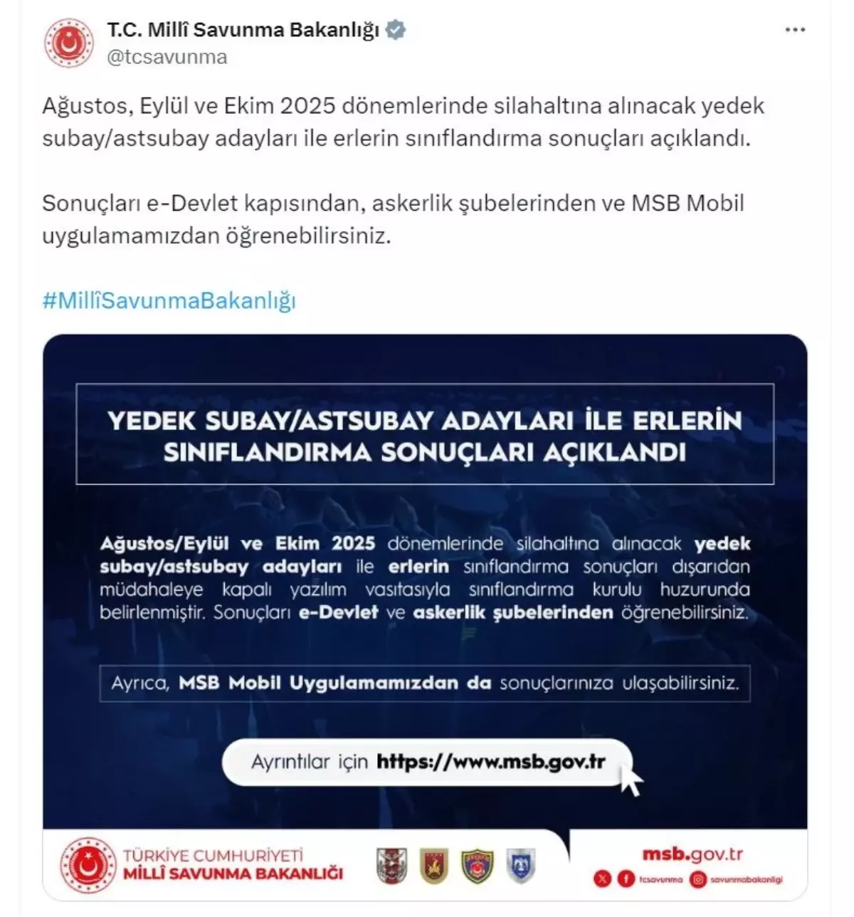 2025 Yedek Asker Sınıflandırma Sonuçları Açıklandı