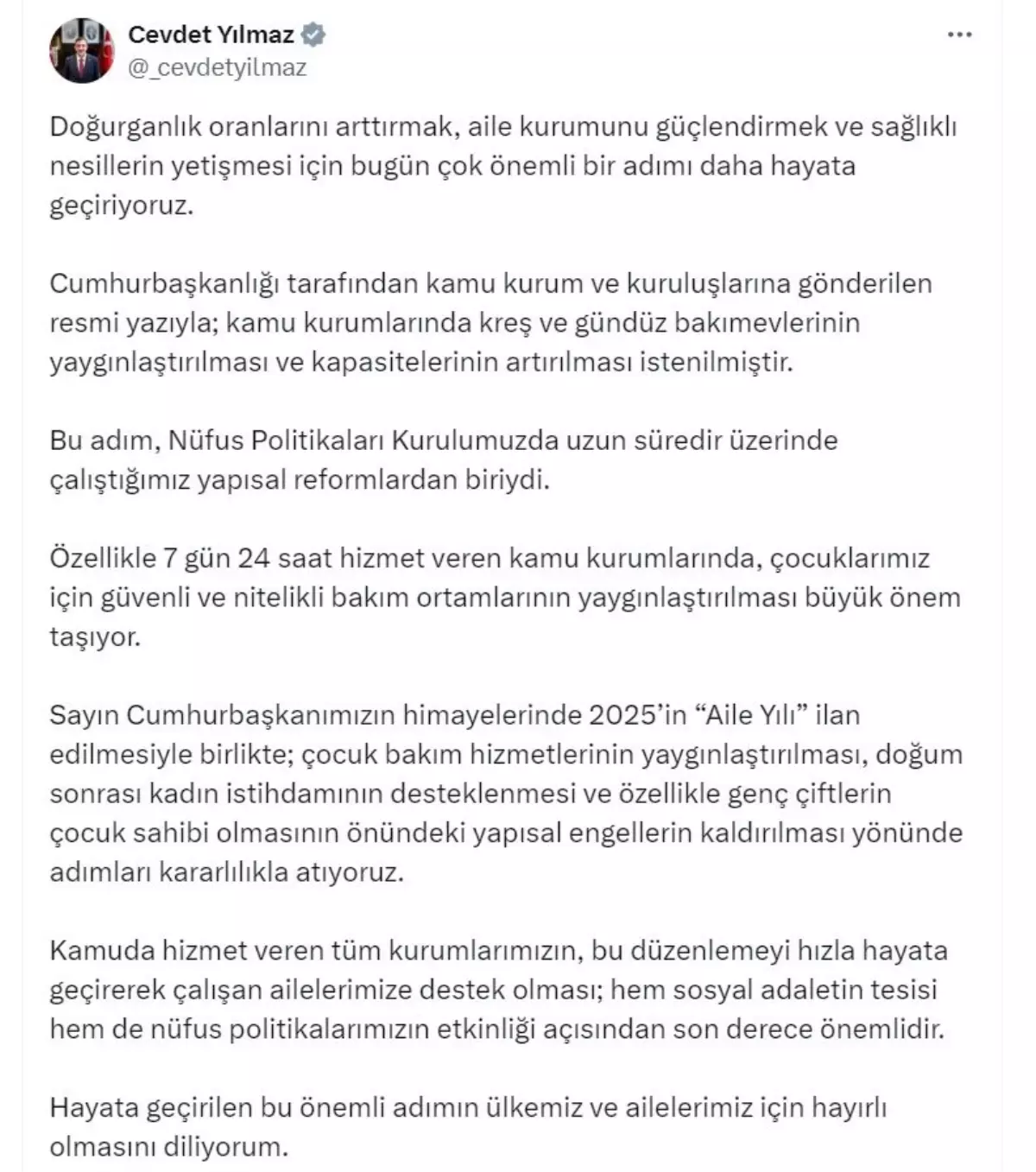 Kamu kurumlarında kreş ve gündüz bakımevi yaygınlaştırılacak