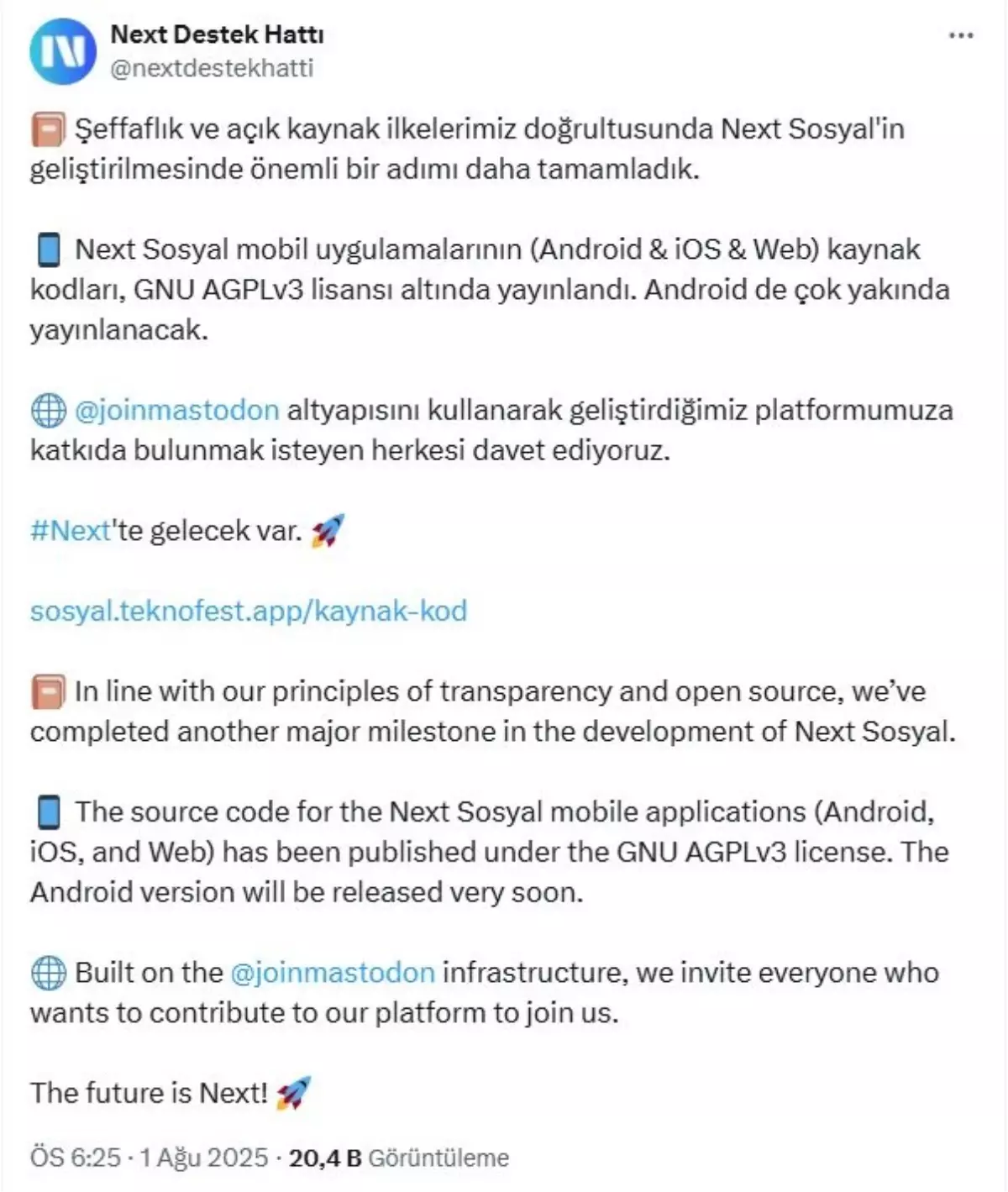 NEXT Sosyal'ın Kaynak Kodları Yayınlandı