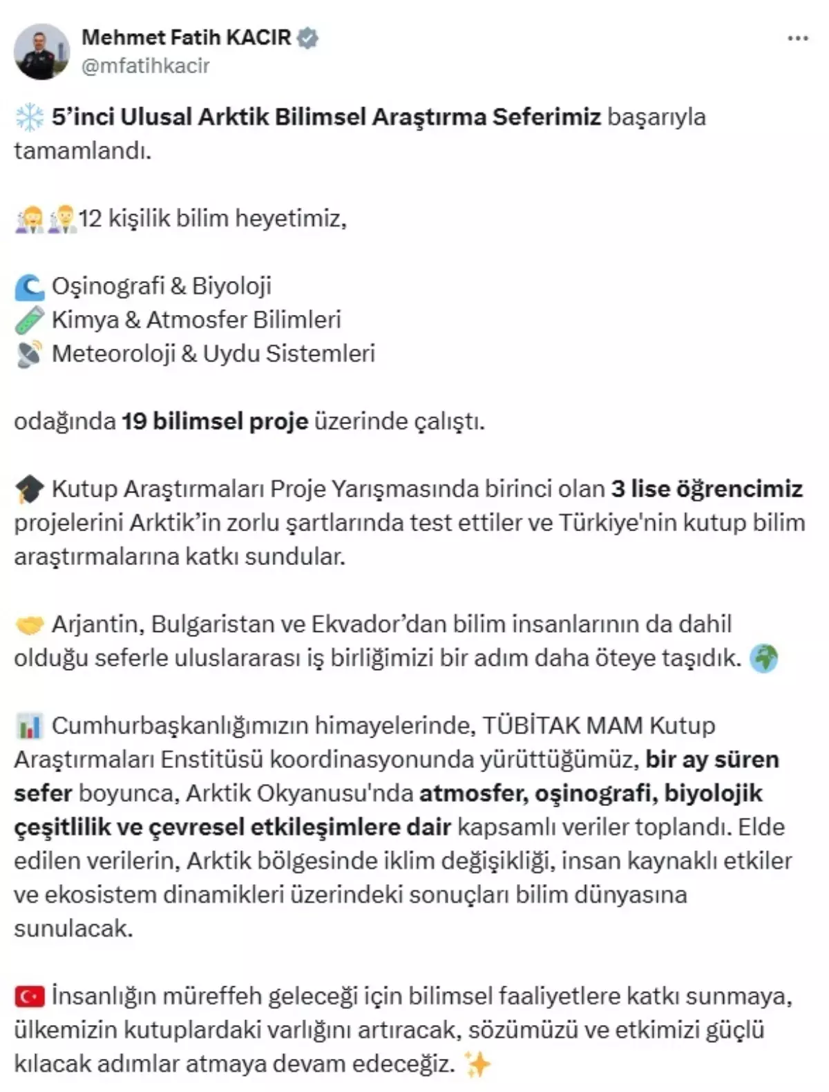 5. Ulusal Arktik Araştırma Seferi Tamamlandı