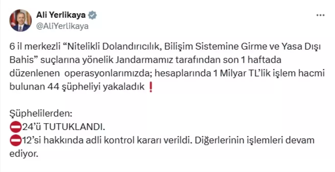 Siber Suç Operasyonları: 44 Şüpheli Yakalandı