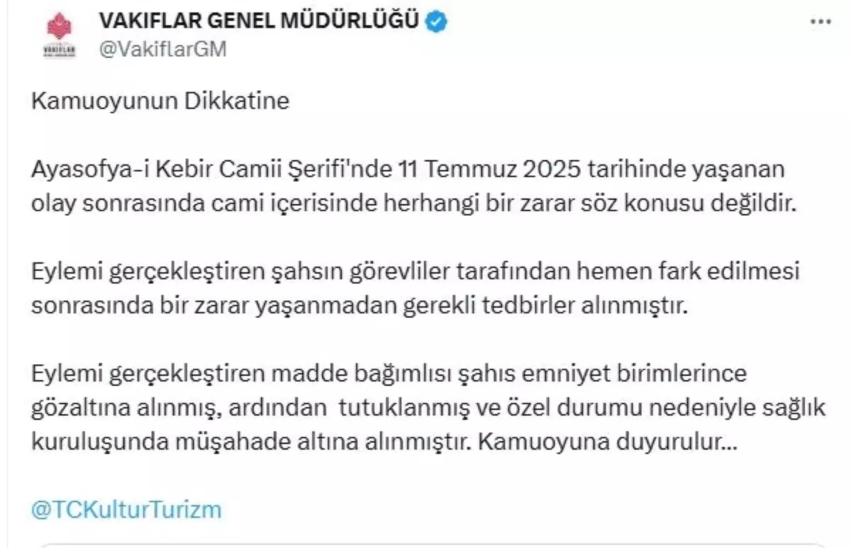Ayasofya'da Kundaklama Girişimi Önlenmiş