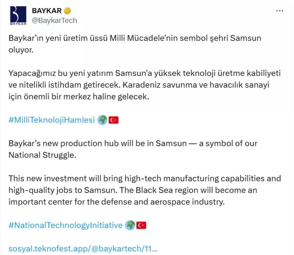 BAYKAR, Samsun'da Havacılık ve Savunma Sanayi için Önemli Yatırım Yapıyor