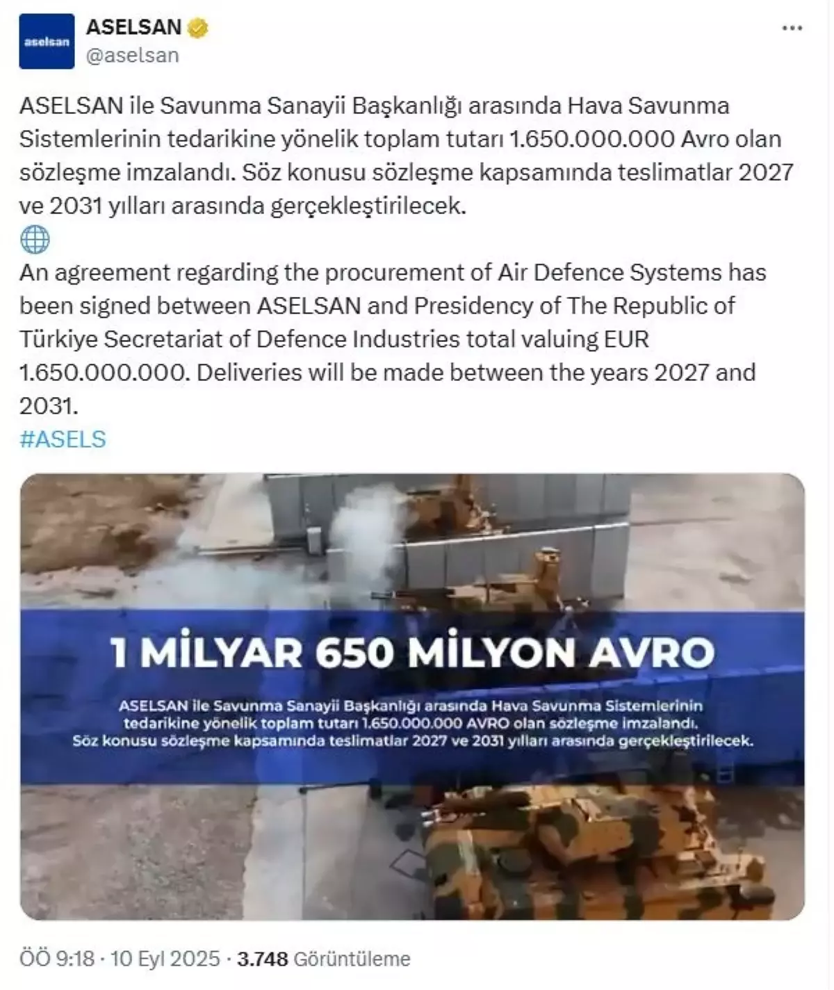 ASELSAN ve SSB'den 1,65 Milyar Avro Sözleşme