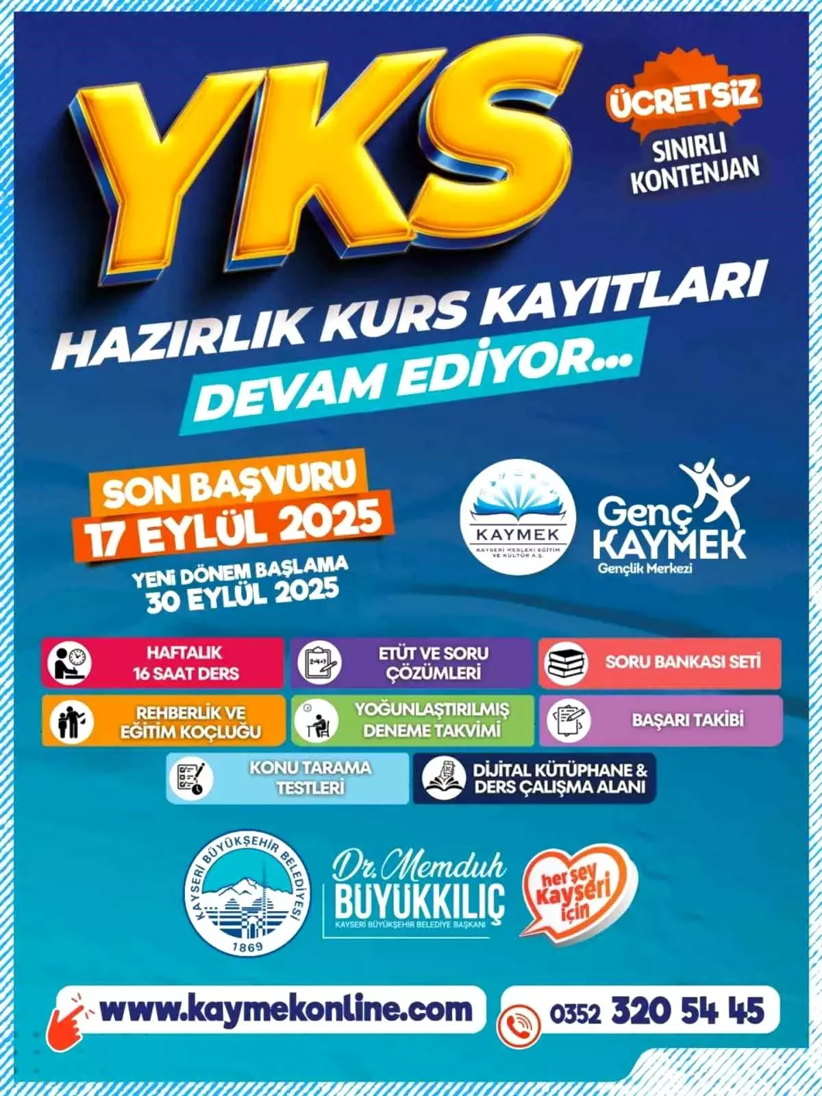 Kayseri'de Ücretsiz YKS Hazırlık Kursları için Kayıtlar Devam Ediyor