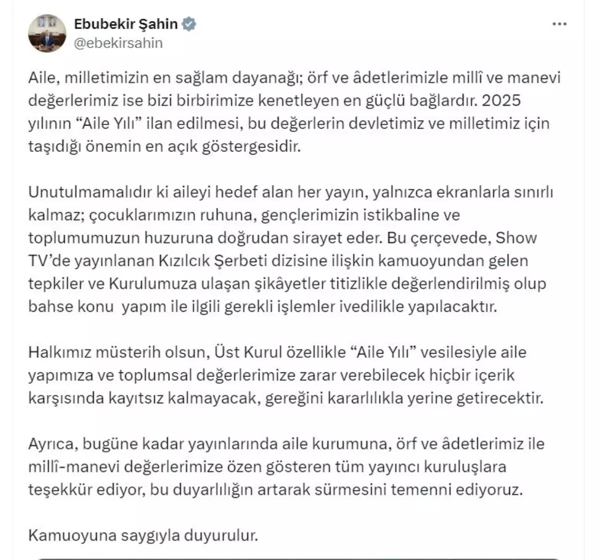 RTÜK'ten Aile Yılı Açıklaması