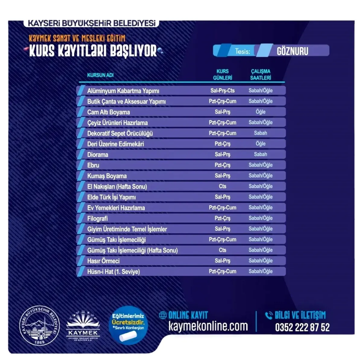 KAYMEK, Yeni Eğitim Yılı İçin Kurs Kayıtlarına Başladı