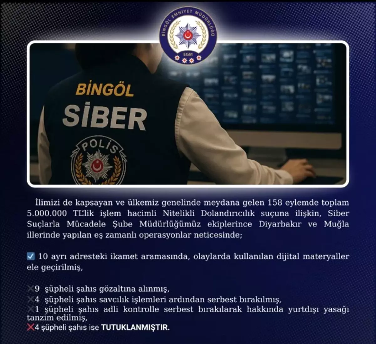 Bingöl'de Nitelikli Dolandırıcılık Operasyonu