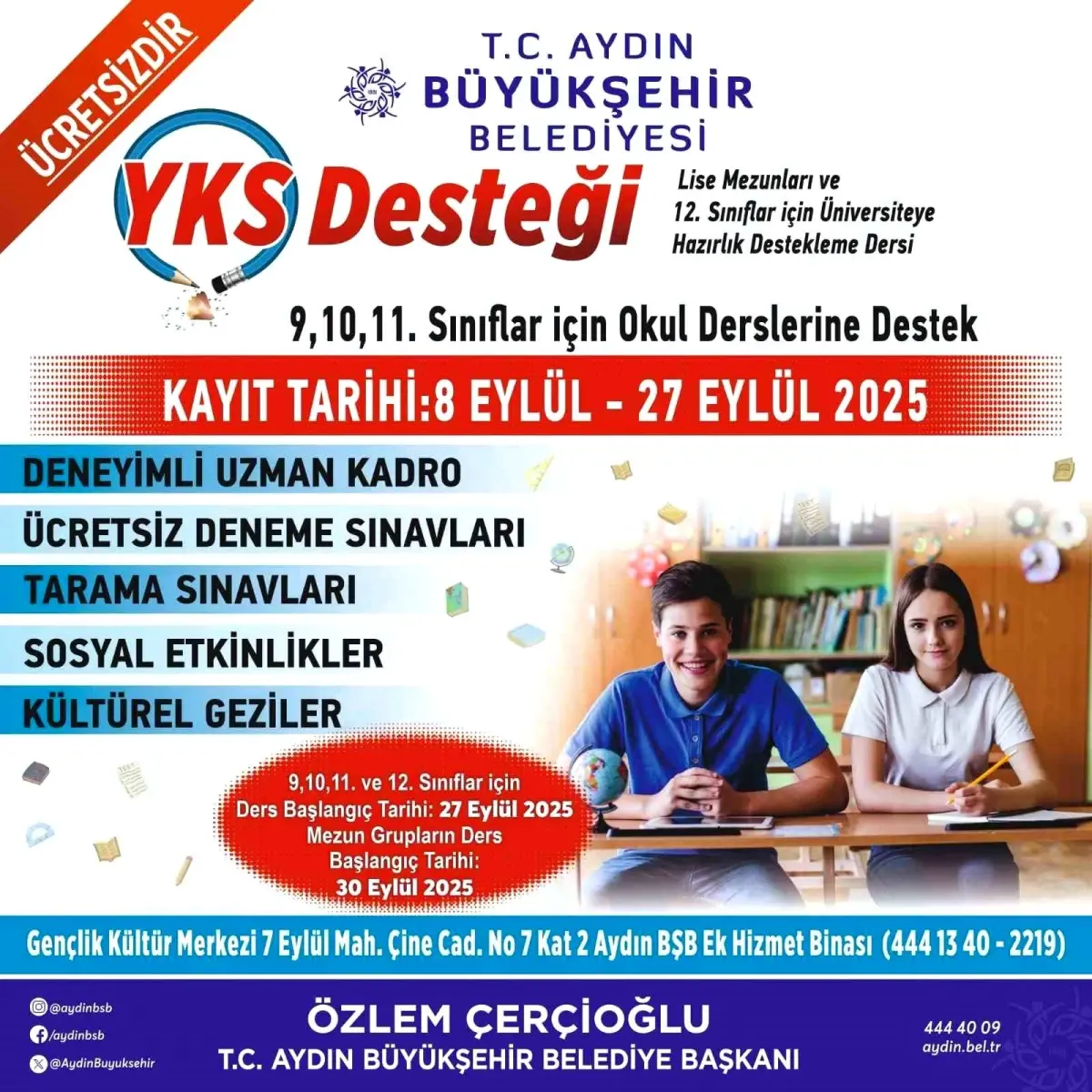 Aydın Büyükşehir Belediyesi'nden Ücretsiz YKS Kursları