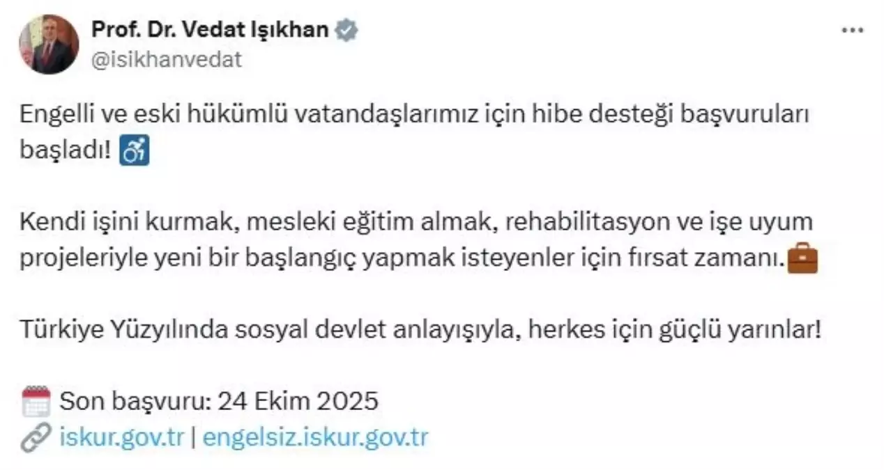 Engellilere Hibe Desteği Başladı